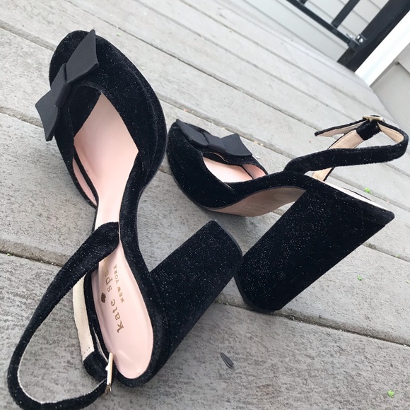 Kate Spade NY Briana Sparkle Velvet Block Slingback Platform Heels Size 6.5 - Picture 3 of 16